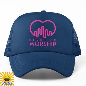 HEART OF WORSHIP Foam Trucker Hat Snapback Cap Navy